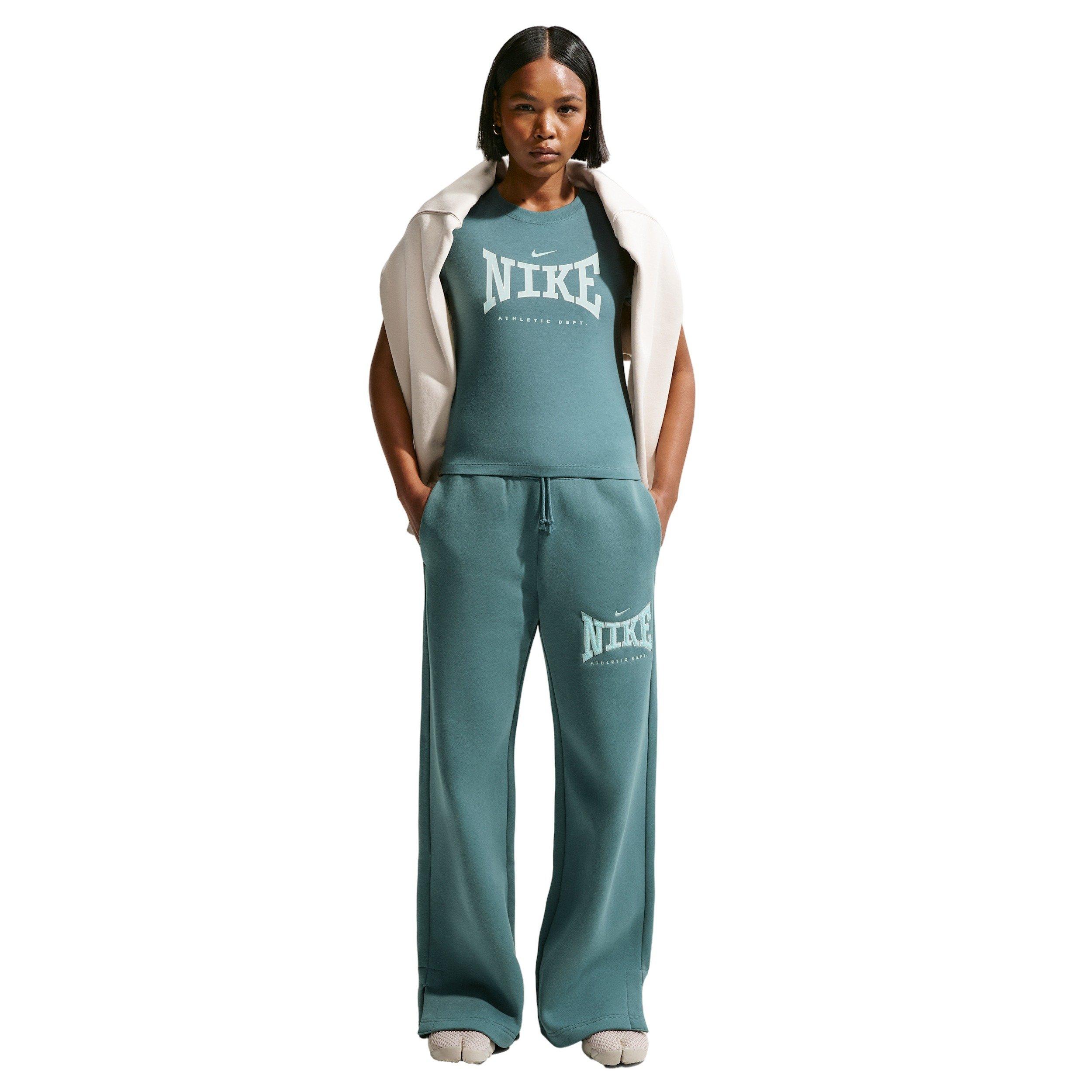 Nike Women's Sportswear Phoenix Fleece High-Waisted Wide-Leg Logo Sweatpants - GREEN